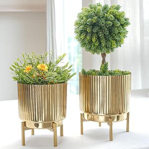 Macetas Modernas de Latón con Acabado Cromado, Macetas de Interior para Escritorio, Diseño Circular, Estilo Glamuroso - Product Image 1