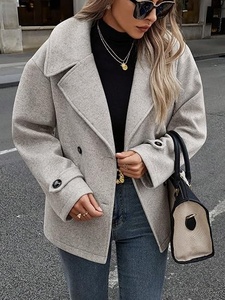 Manteau trench en laine pour femme, manches longues, col à revers, double boutonnage, couleur unie, vêtement d'extérieur d'hiver, chaud et décontracté - Product Image 2