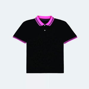 Men's Black for Shirt with Pink Collar and Cuff Trim Short Sleeve Casual Knitted Spandex/Cotton Pocket Compressed - Product Image 5