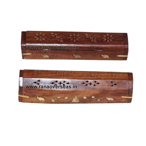 Quemador de incienso de madera hecho a mano con incrustaciones de latón para conos y Palo de incienso Características Ash Catcher Coffin Box Design - Product Image 2