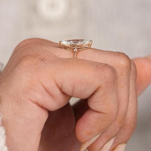 Solid Yellow Gold Marquise Cut Diamond <b>Ring</b> East West Prong Setting Simple Thin Band Modern Style <b>Plain</b> Solitaire Jewelry Gift - Product Image 3