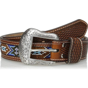 Ceinture en cuir Design perlé à la main, utilisé dans plusieurs designs, boucle ajustable en laiton antique avec triple bouton à pression - Product Image 3