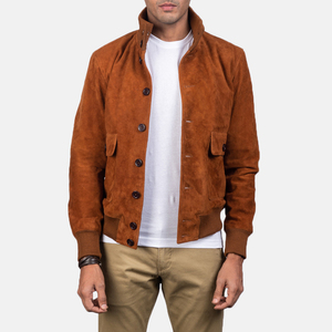 Chaqueta Bomber Acolchada Impermeable de Piel de Oveja Marrón, Manga Larga, Cuello Alto, Cierre de Cremallera, Chaqueta Estampada de Invierno para Hombre - Product Image 4