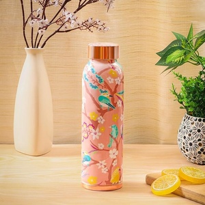 ขวดน้ำโลหะลายดอกไม้แบบพกพาพร้อมฝาสีโรสโกลด์ - Product Image 2