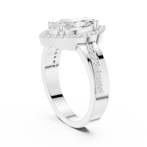 Bague de fiançailles classique minimaliste en or blanc 14 carats avec diamant de laboratoire, style Luminara Marquise Halo et couronne impériale Marquise - Product Image 4