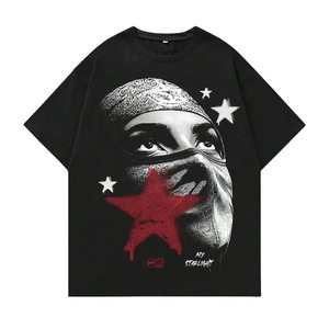 Camiseta Negra Oversize para Hombre con Diseño de Estrella en la Parte Delantera, Estilo Urbano, Manga Corta, Cuello Redondo, Algodón Jersey, en Oferta Online - Product Image 1