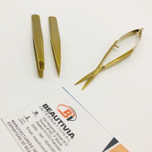 Épilation des sourcils pince à épiler Plasma doré durable entièrement aiguisé pointu et incliné pince à sourcils ciseaux à ressort Logo personnalisé - Product Image 4