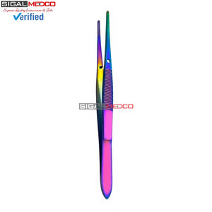 Pinces ophtalmiques chirurgicales multicolores en titane, 4 pouces, à lame dentelée droite, en acier inoxydable allemand de qualité supérieure - Product Image 6