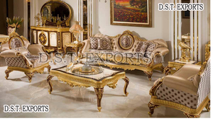 Buy 5Seaters Sofa Bespoke Castle Teak Wood living Room Furniture French Rococo Style Hand-Carved Maharaja Sofa with Coffee <b>Table</b> - Product Image 5