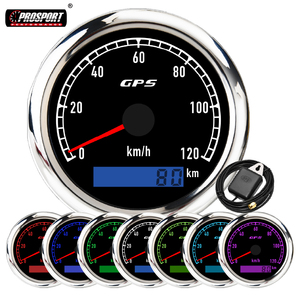 มาตรวัดความเร็ว GPS ไฟฟ้า 7 สี ขนาด 80 มม. 3-1/8 นิ้ว 120 กม./ชม. พร้อมมาตรวัดระยะทาง 12/24V หน้าปัดสีดำ ไฟ LED สีขาว IP67 สำหรับยานยนต์และเรือ - Product Image 1
