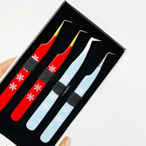 <b>Light</b> Blue Snowflake Eyelash Tweezers Stainless Steel Precision Smooth Tip Curved Set Stainless Steel Lash Tweezers for Eyelash - Product Image 6