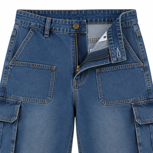 Pantalon cargo en jean vintage délavé léger et solide pour homme, coupe droite, respirant, écologique, décontracté, taille XL, vente en gros - Product Image 4