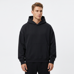 Sudadera con Capucha Extra Grande para Hombre, Color Negro Sólido, Estilo Casual con Bolsillo Frontal, para Otoño - Product Image 6