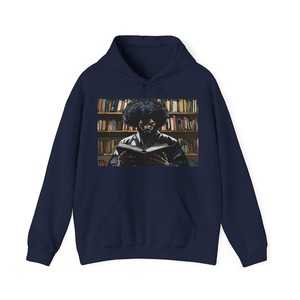 Sweat-shirt à capuche beige pour homme avec imprimé graphique de lecteur sur étagère, en coton French Terry, style décontracté automne, coupe classique - Product Image 5