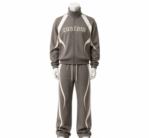Custom Letter Print Tracksuit Unisex Full <b>Zip</b> Sporty <b>Jogger</b> Set Autumn Breathable Polyester Regular Fit Side <b>Pockets</b> - Product Image 1