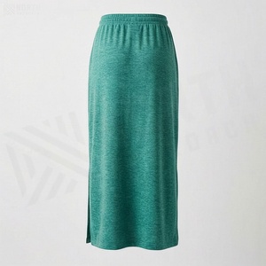 Jupe droite mi-mollet pour femme, taille élastique, cordon de serrage, couleur unie, tricotée, décontractée, toutes saisons, verte - Product Image 2
