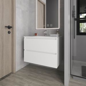 White Smoot Floating <b>Bathroom</b> <b>Vanity</b> with Two Drawers and Sink - Product Image 1