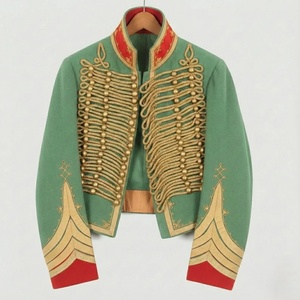 เสื้อแจ็คเก็ตสไตล์อังกฤษสีแดงสำหรับผู้ชาย พร้อมงานปักสีทอง ปกแบบแมนดาริน กระดุมสองแถว ชุดทักซิโด้ - Product Image 4