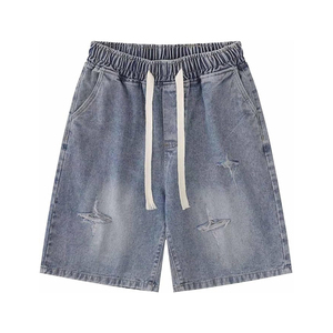 Shorts de Mezclilla Negros Desgastados para Hombre, Corte Recto, Cintura Media, Algodón, Estilo Casual Urbano de Verano - Product Image 3