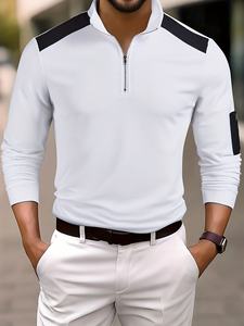 <b>Men's</b> Stylish <b>Long</b>-<b>Sleeved</b> for Polo <b>Shirt</b> Breathable Knitted Fabric 3D Versatile Fashionable Exudes Elegance for Casual - Product Image 3