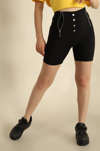 High <b>Waisted</b> Women's Biker Shorts - Slim Fit Stretchy Yoga Shorts <b>with</b> Decorative Zippers and Buttons - Product Image 6