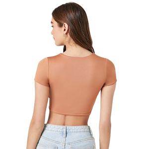 Crop tops pour femmes, coupe ajustée, personnalisables, en gros, légers, 100% coton extensible, unis, courts, tendance, pour l'été - Product Image 3