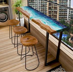 Mesa Consola Rectangular de Madera con Resina Epoxi Ola del Océano Pacific Horizon, Mueble Costero Hecho a Mano para Bar o Playa - Product Image 2