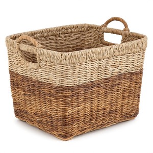 Rustic Handmade Natural Seagrass <b>Basket</b> with Handles Durable & Multifunctional for Farmhouse Inspired Kitchen <b>Bathroom</b> Storage - Product Image 2