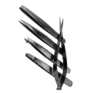 Pince à épiler RMI en acier inoxydable à pointe inclinée 4 points noire et ciseaux à cuticules à ressort légers, luxueux et lavables - Product Image 1