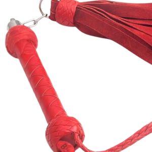 Flogger en cuir véritable avec poignée à cœur tressé et longues franges tombantes - Product Image 2