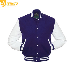Wholesale High Quality <b>Purple</b> and White <b>Varsity</b> <b>Jacket</b> Custom Embroidery Team Letterman <b>Jacket</b> Slim Fit Baseball Coat - Product Image 6