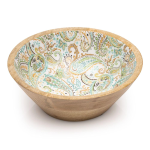 Bol en bois émaillé à motif floral Paisley, décoratif, pour servir salades et fruits, vaisselle de cuisine, fournisseur en gros - Product Image 3