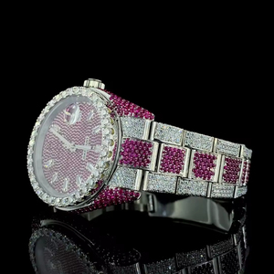Montre en diamant VVS cultivé en laboratoire, acier inoxydable 20 mm, cristal saphir 41 mm, résistance à l'eau 3 BAR, entièrement sertie de diamants, luxe, quartz ETA analogique - Product Image 5