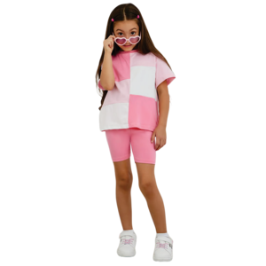 Nouvel ensemble deux pièces respirant à manches courtes pour enfants, motif colorblock imprimé numériquement, tenue d'été décontractée avec short - Product Image 5