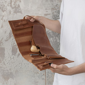 Factory Custom Genuine Leather Pipe <b>Roll</b> Case Portable Tobacco Pipe Storage Pouch Bag Travel <b>Kit</b> PRB-0028 - Product Image 4