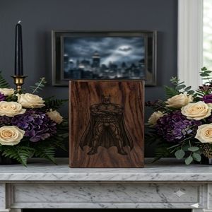 Wooden Cremation Urn Carved Batman Design Natural Wood Finish Adult <b>Memorial</b> <b>Keepsake</b> <b>Box</b> Customizable - Product Image 5