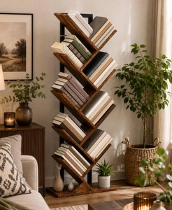 Modern <b>Wooden</b> Ladder Shelf 5-Tier Freestanding Backless <b>Bookcase</b> For Living Room Home Office Furniture Rustic Design - Product Image 5