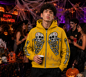 Men's <b>Gothic</b> Skeleton Graphic Yellow Hoodie <b>Jacket</b> Custom Printed Zip Up Hoodie Streetwear Casual Fashion Hooded <b>Jacket</b> - Product Image 5