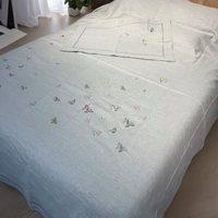 Ensemble de couette QIMA 100% chanvre, motif floral, broderie, écologique, durable, kit de mariage 4 pièces, toutes saisons