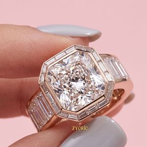 Magnifique bague de fiançailles et de mariage 5.1CT D VS1 en or massif 18 carats plaqué or rose, diamant de laboratoire taille Asscher certifié IGI - Product Image 4