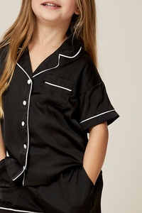 Cozy With Stylish Girl's Wear Black <b>Set</b> Of Shirt & shorts Beautiful <b>Lounge</b> Wear With White Piping Detailing Made By Satin Fabric - Product Image 4