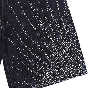 Producto Destacado: Shorts de Mezclilla para Hombre, Cintura Alta, Lavado Oscuro, Decorados con Remaches, Estilo Casual de Verano, Corte Recto, 100% Algodón - Product Image 5