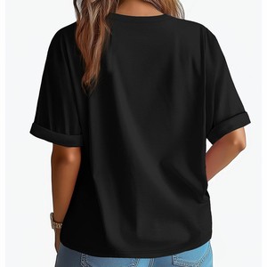 100% Cotton Women's Loose Fit Crew Neck Short Sleeve Solid Color T-Shirt Breathable Casual Summer Top in Pink White Black OEM - Product Image 3