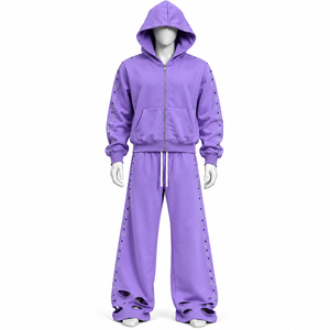 Custom Orange and Black Tracksuit Set with Zip Up Hoodie and Wide Leg Pant Star Print Streetwear Design Premium Matching Outfit - Product Image 4