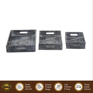 Bandeja de madera de mango tallada a mano de forma rectangular de buena calidad para restaurantes y hoteles, de la India, para servir alimentos, vendida en todo el mundo. - Product Image 4