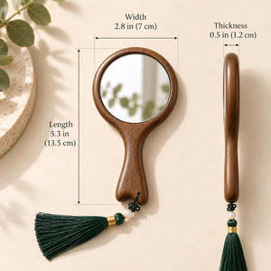 Handmade Wooden Hand <b>Mirror</b> with Tassel Round Vanity Makeup <b>Mirror</b> Natural Wood Handle Decorative <b>Dressing</b> <b>Mirror</b> Vintage Beauty - Product Image 3