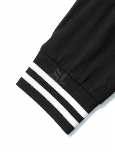 T-shirt à manches longues pour homme, col rond, coupe ajustée, tricoté, décontracté, rouge, noir, blanc, avec bordure contrastée - Product Image 4