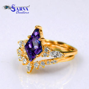 Ensemble de bagues en argent sterling 925 avec zircon cubique en forme de cerf-volant Alexandrite, pour fiançailles et mariage, pour femme - Product Image 2