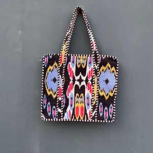 Sac fourre-tout matelassé en coton imprimé au bloc, sac à bandoulière zippé, sacs de courses souples, sacs portables d'été, prix de gros - Product Image 1