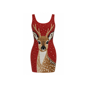 Robe moulante mini pour femme avec broderie cerf rouge, sans manches, col carré, en coton/élasthanne, ensemble maillot de bain une pièce pour femme - Product Image 1